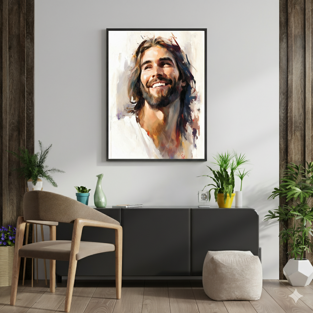Jesus Smiling | Watercolor Style | Fine Art Print
