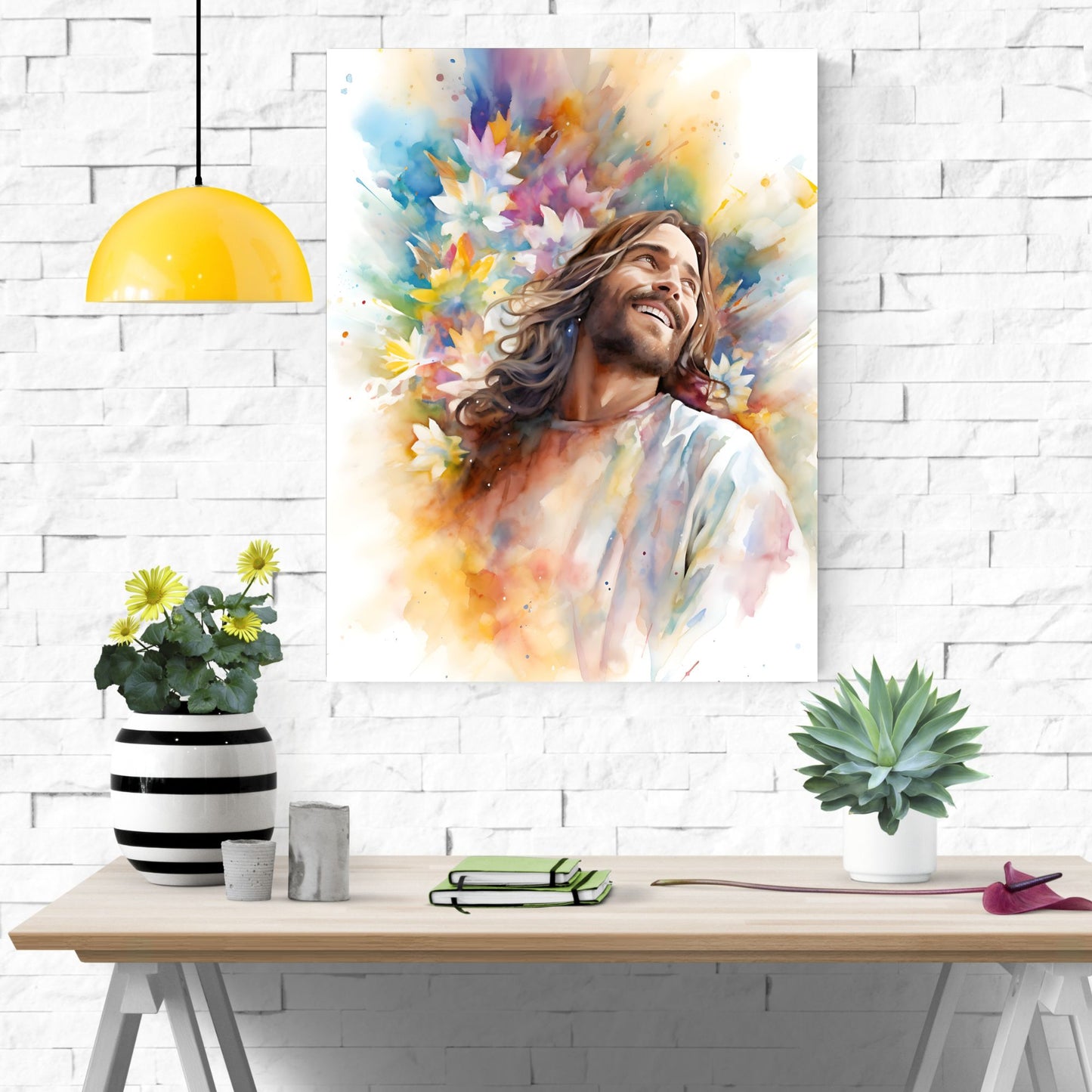 Laughing Jesus With Flowers | Watercolor Style | Fine Art Print