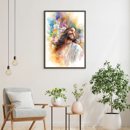 Laughing Jesus With Flowers | Watercolor Style | Fine Art Print