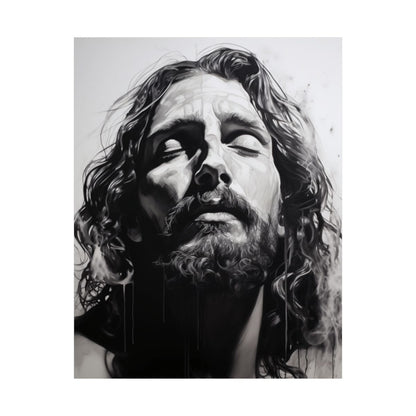 "Thy Will Be Done" - Realistic Black & White Jesus Art Print