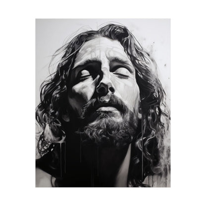 "Thy Will Be Done" - Realistic Black & White Jesus Art Print