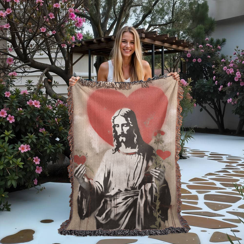 "Blessed Heart Of Jesus" - Heirloom Woven Blanket