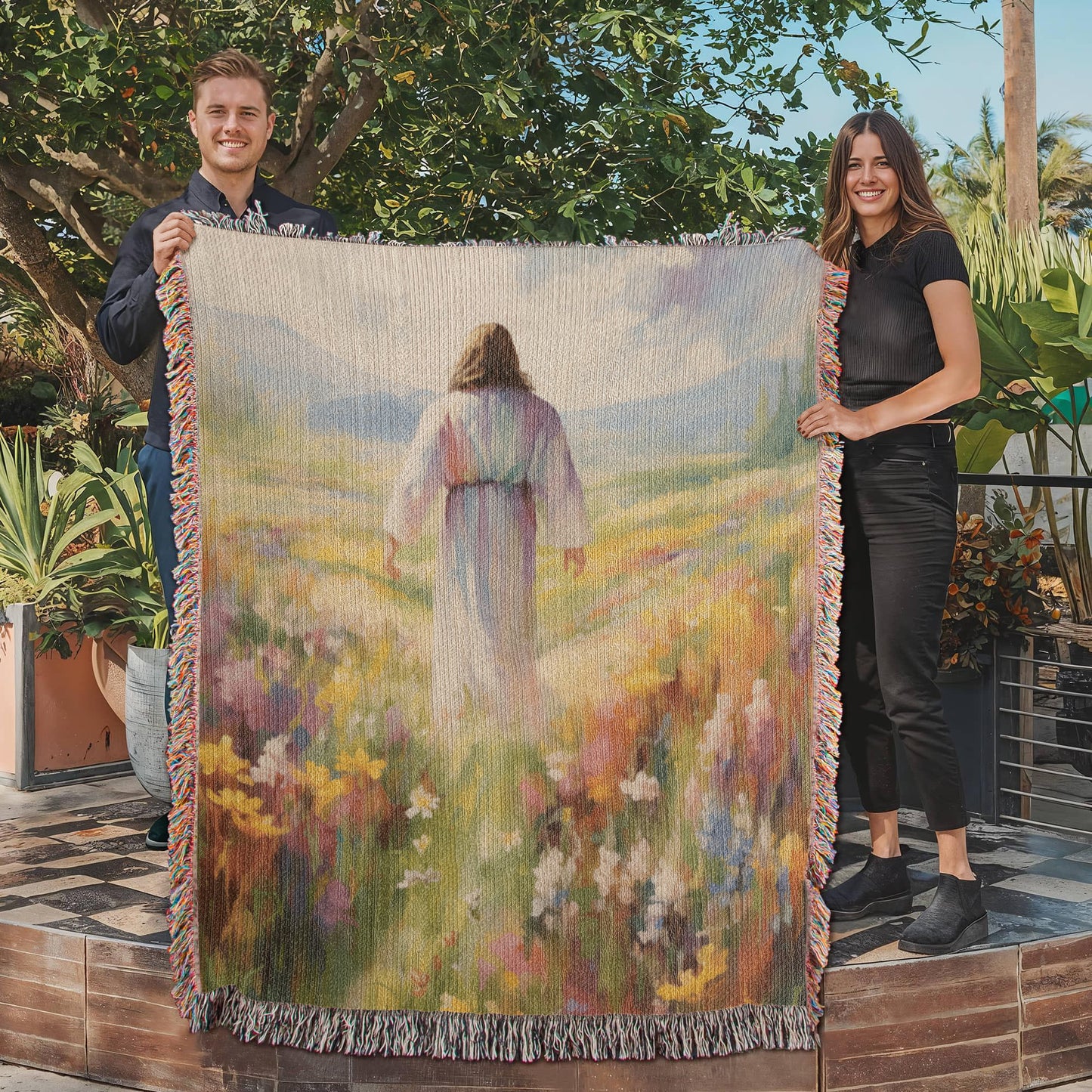 "He Walks Among The Flowers" - Heirloom Woven Blanket