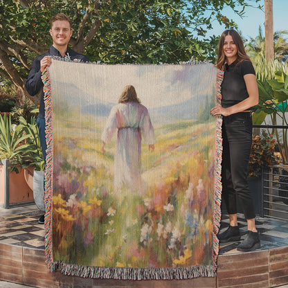 "He Walks Among The Flowers" - Heirloom Woven Blanket