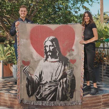 "Blessed Heart Of Jesus" - Heirloom Woven Blanket