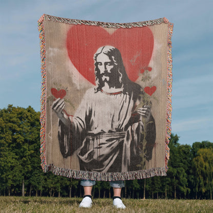 "Blessed Heart Of Jesus" - Heirloom Woven Blanket