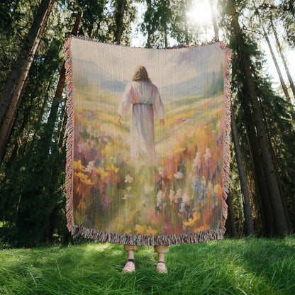 "He Walks Among The Flowers" - Heirloom Woven Blanket