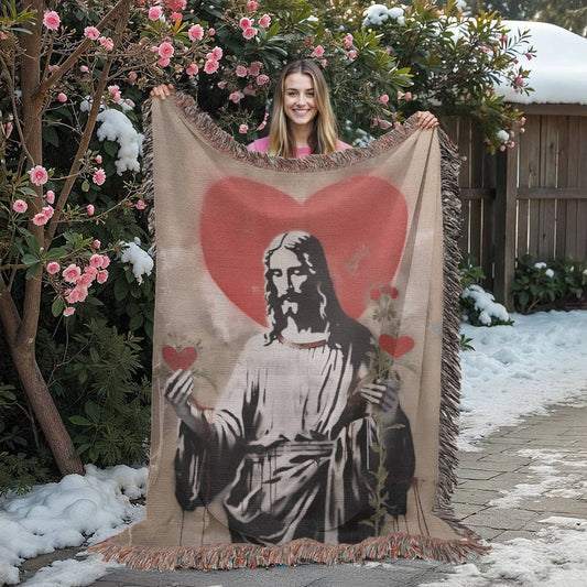 "Blessed Heart Of Jesus" - Heirloom Woven Blanket