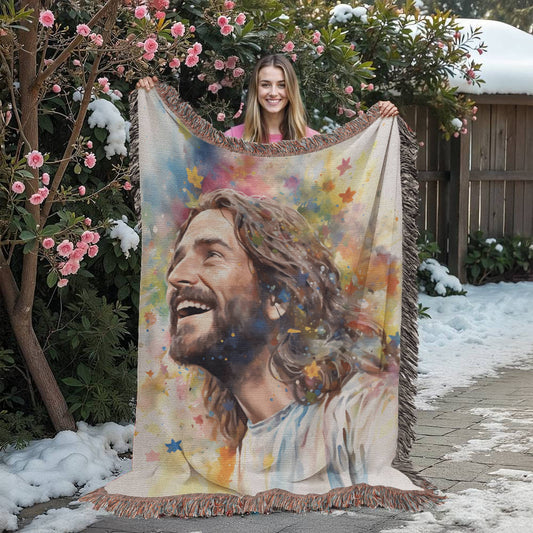 "Our Joyful Savior Jesus Laughing" - Heirloom Woven Blanket