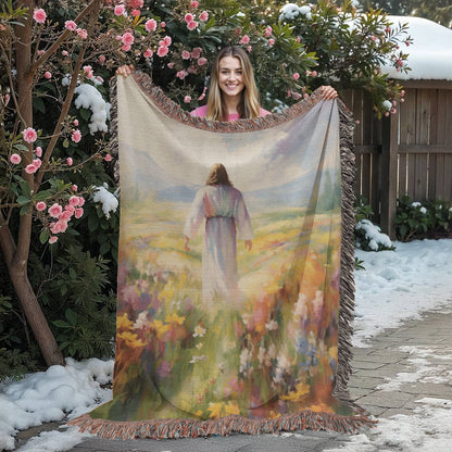 "He Walks Among The Flowers" - Heirloom Woven Blanket