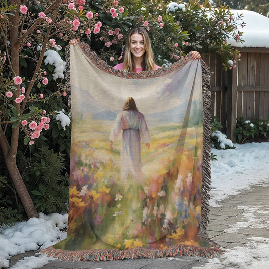 "He Walks Among The Flowers" - Heirloom Woven Blanket