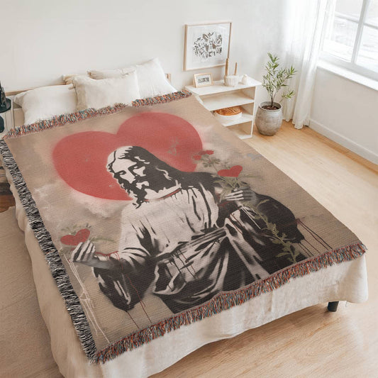 "Blessed Heart Of Jesus" - Heirloom Woven Blanket