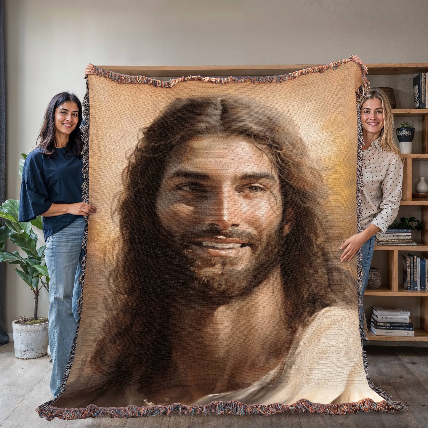 Christ's Loving Smile | Woven Christian Throw Blanket