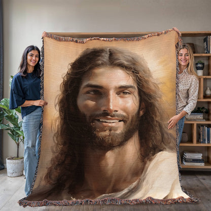 Christ's Loving Smile | Woven Christian Throw Blanket