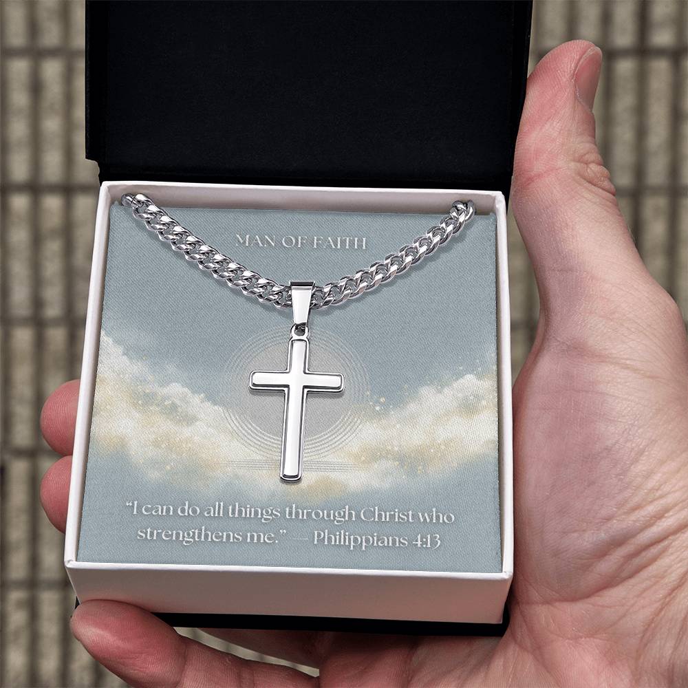 NEW! Men’s Stainless Steel Cross Necklace – Cuban Link Chain (18k Gold-Plated Option)