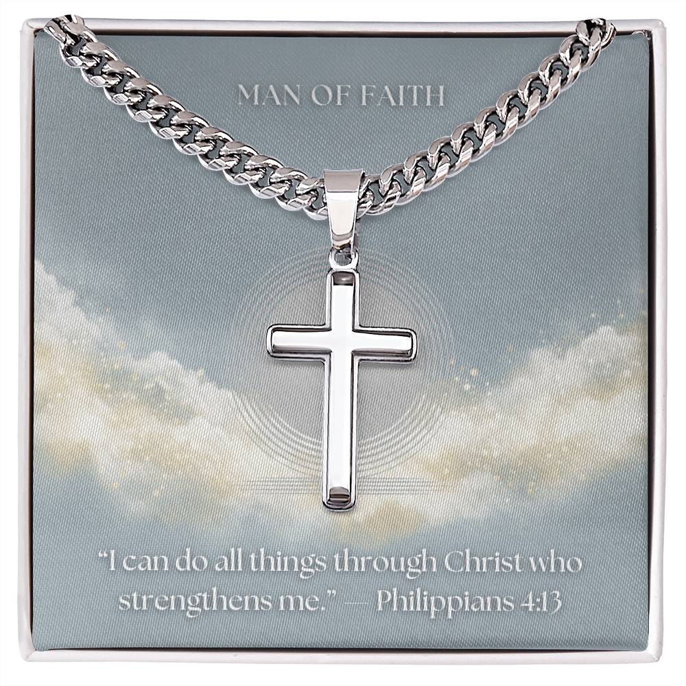 NEW! Men’s Stainless Steel Cross Necklace – Cuban Link Chain (18k Gold-Plated Option)