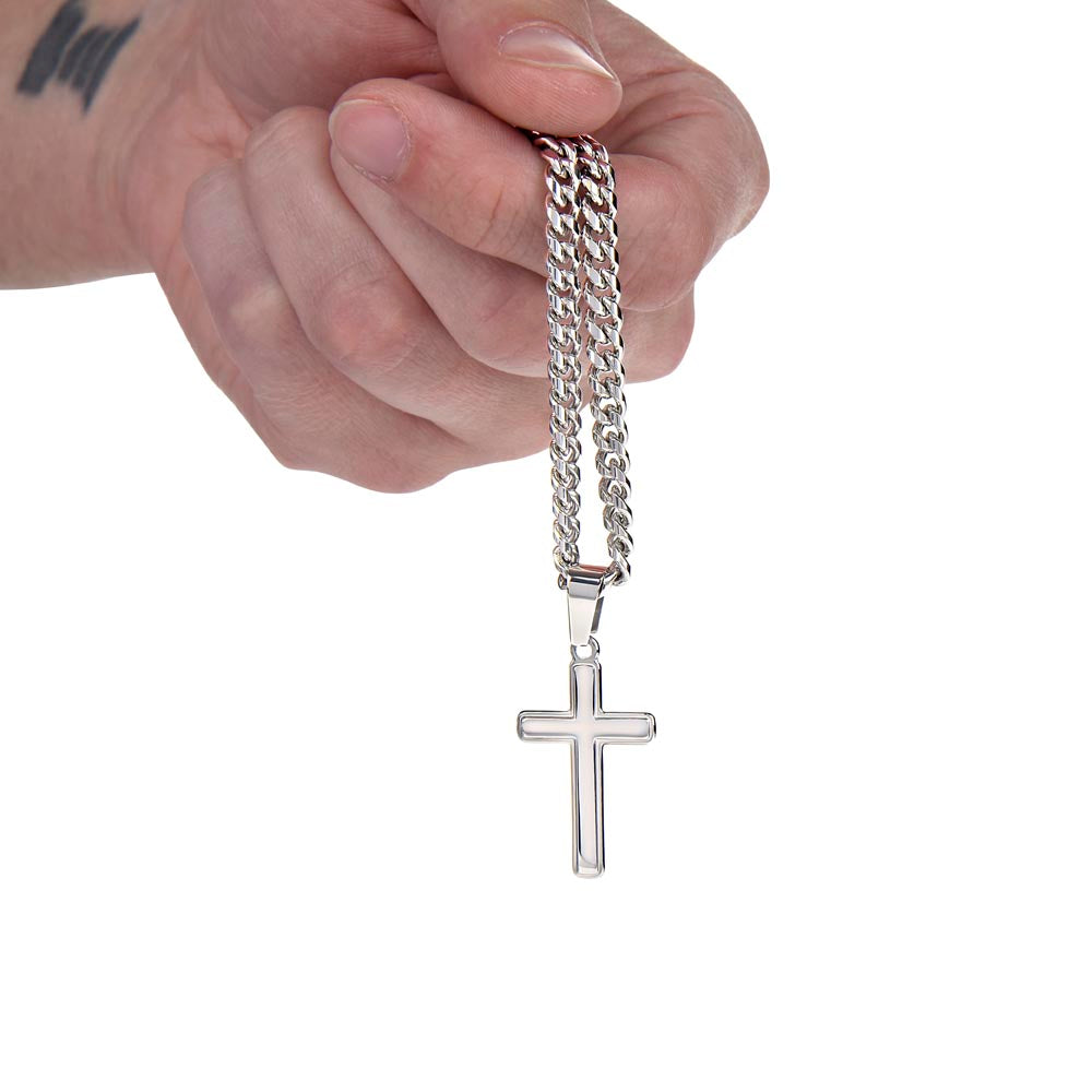 NEW! Men’s Stainless Steel Cross Necklace – Cuban Link Chain (18k Gold-Plated Option)