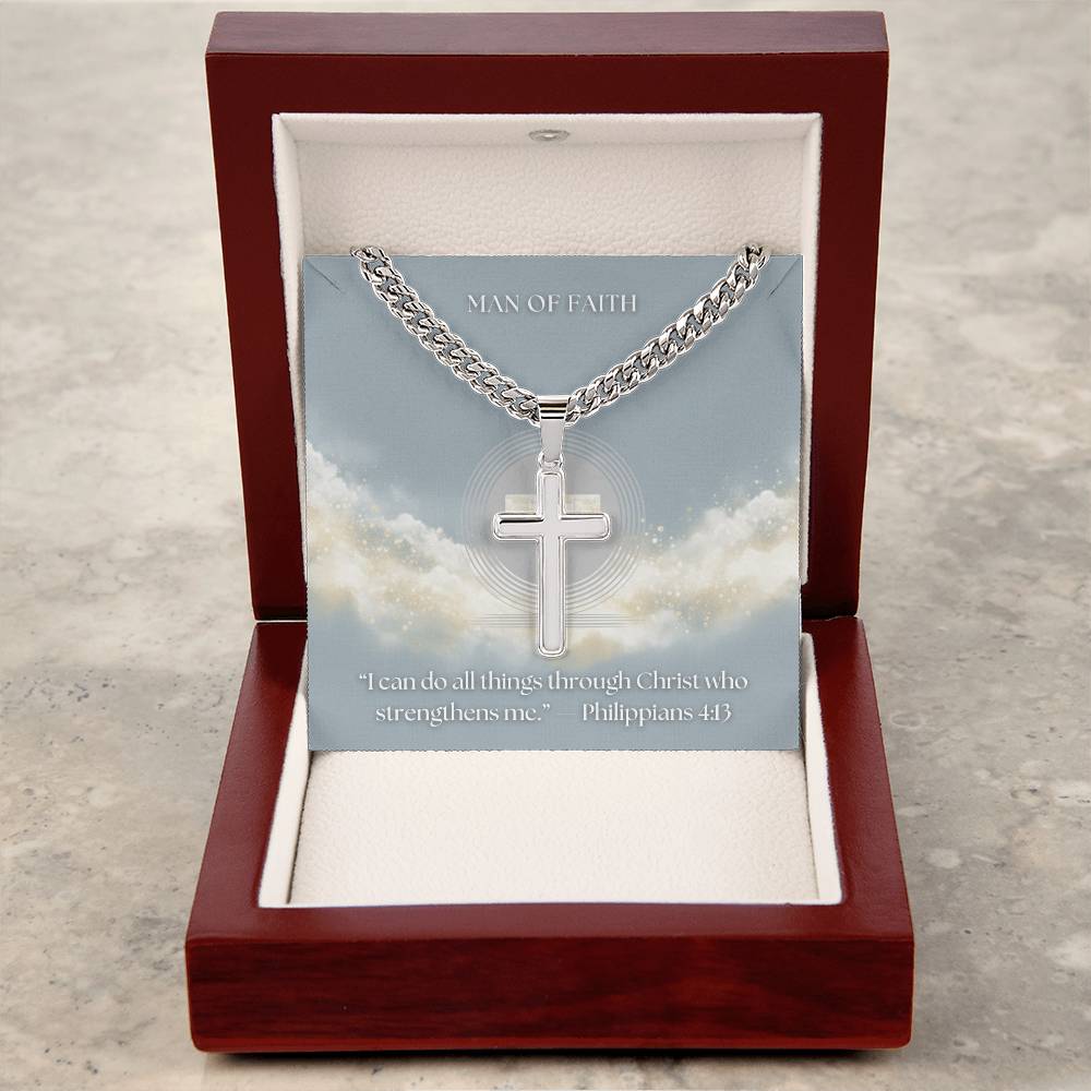 NEW! Men’s Stainless Steel Cross Necklace – Cuban Link Chain (18k Gold-Plated Option)