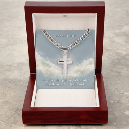 NEW! Men’s Stainless Steel Cross Necklace – Cuban Link Chain (18k Gold-Plated Option)