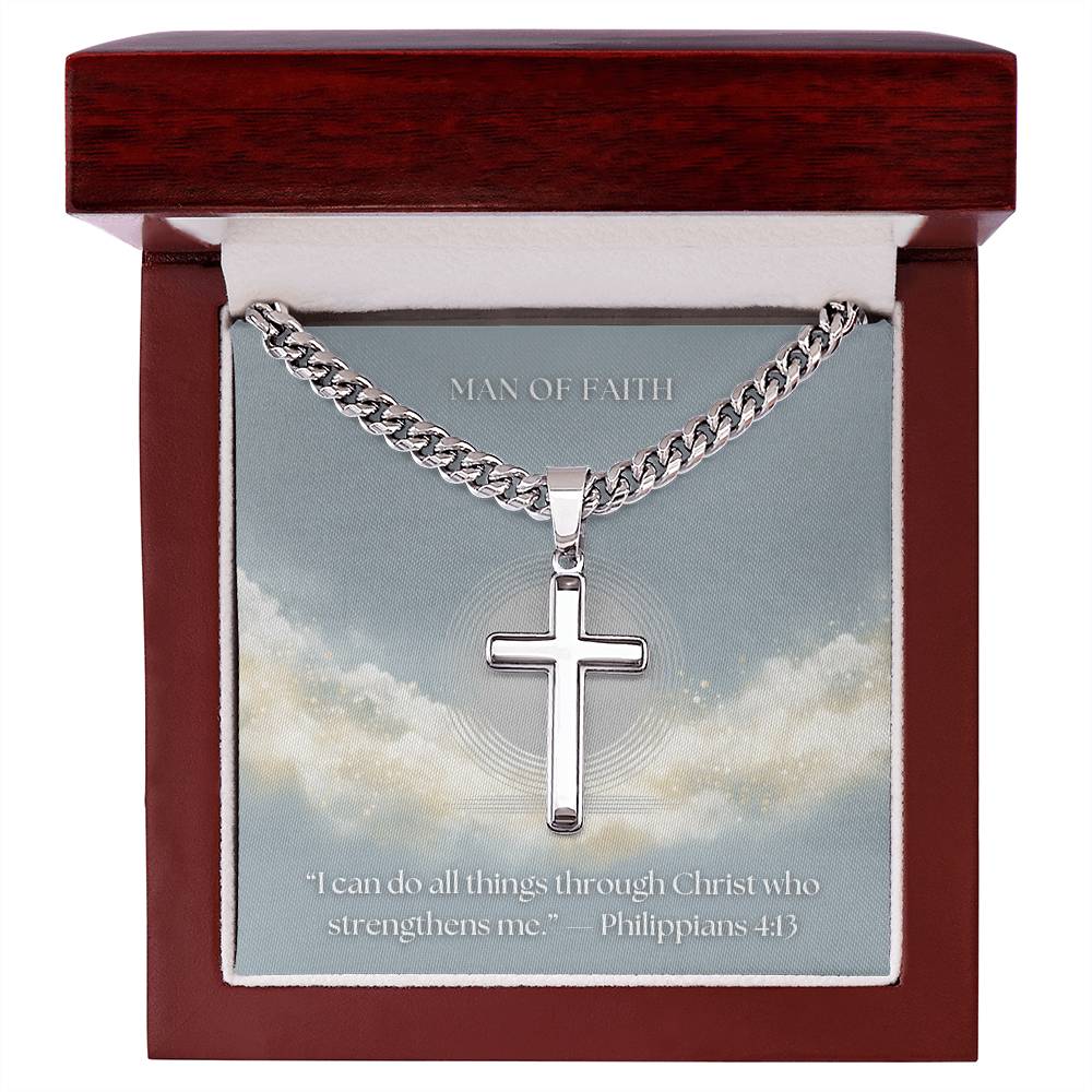 NEW! Men’s Stainless Steel Cross Necklace – Cuban Link Chain (18k Gold-Plated Option)