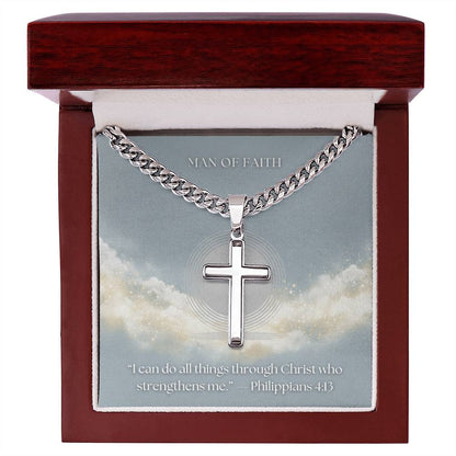 NEW! Men’s Stainless Steel Cross Necklace – Cuban Link Chain (18k Gold-Plated Option)