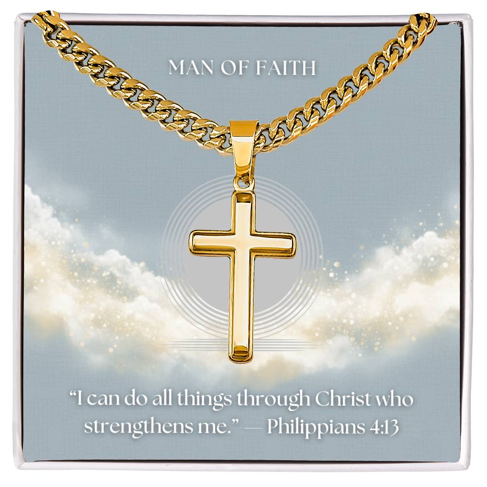 NEW! Men’s Stainless Steel Cross Necklace – Cuban Link Chain (18k Gold-Plated Option)