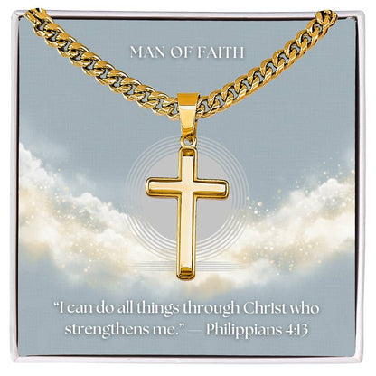 NEW! Men’s Stainless Steel Cross Necklace – Cuban Link Chain (18k Gold-Plated Option)