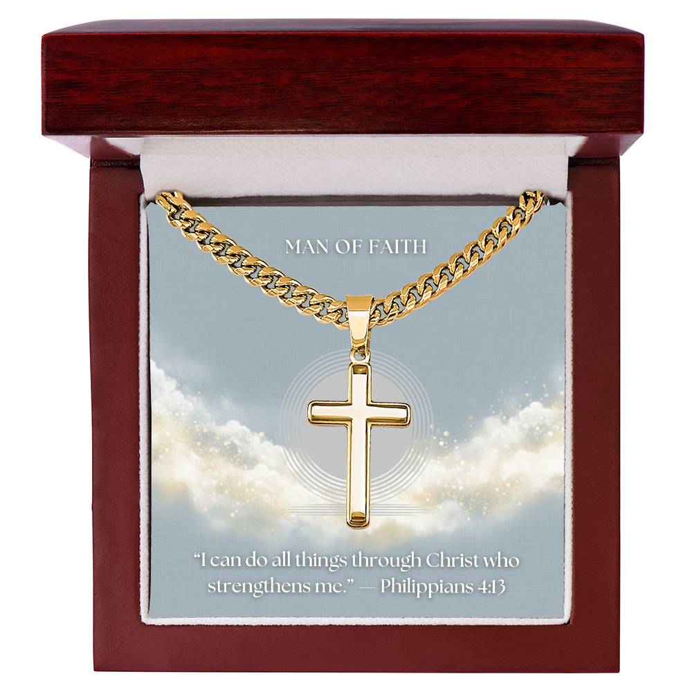 NEW! Men’s Stainless Steel Cross Necklace – Cuban Link Chain (18k Gold-Plated Option)