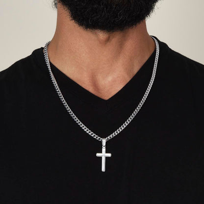 Man of Faith" Men's Stainless Steel Cross Necklace – Cuban Link Chain