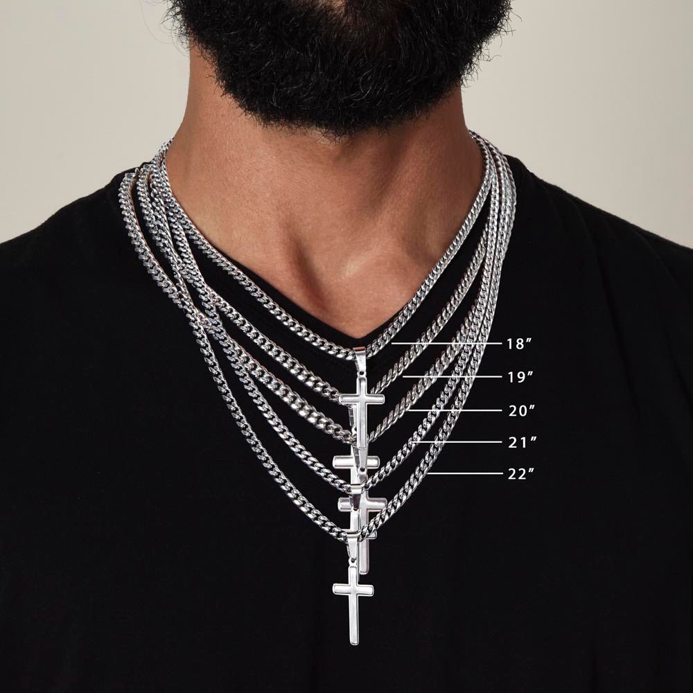 Man of Faith" Men's Stainless Steel Cross Necklace – Cuban Link Chain