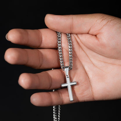 Man of Faith" Men's Stainless Steel Cross Necklace – Cuban Link Chain