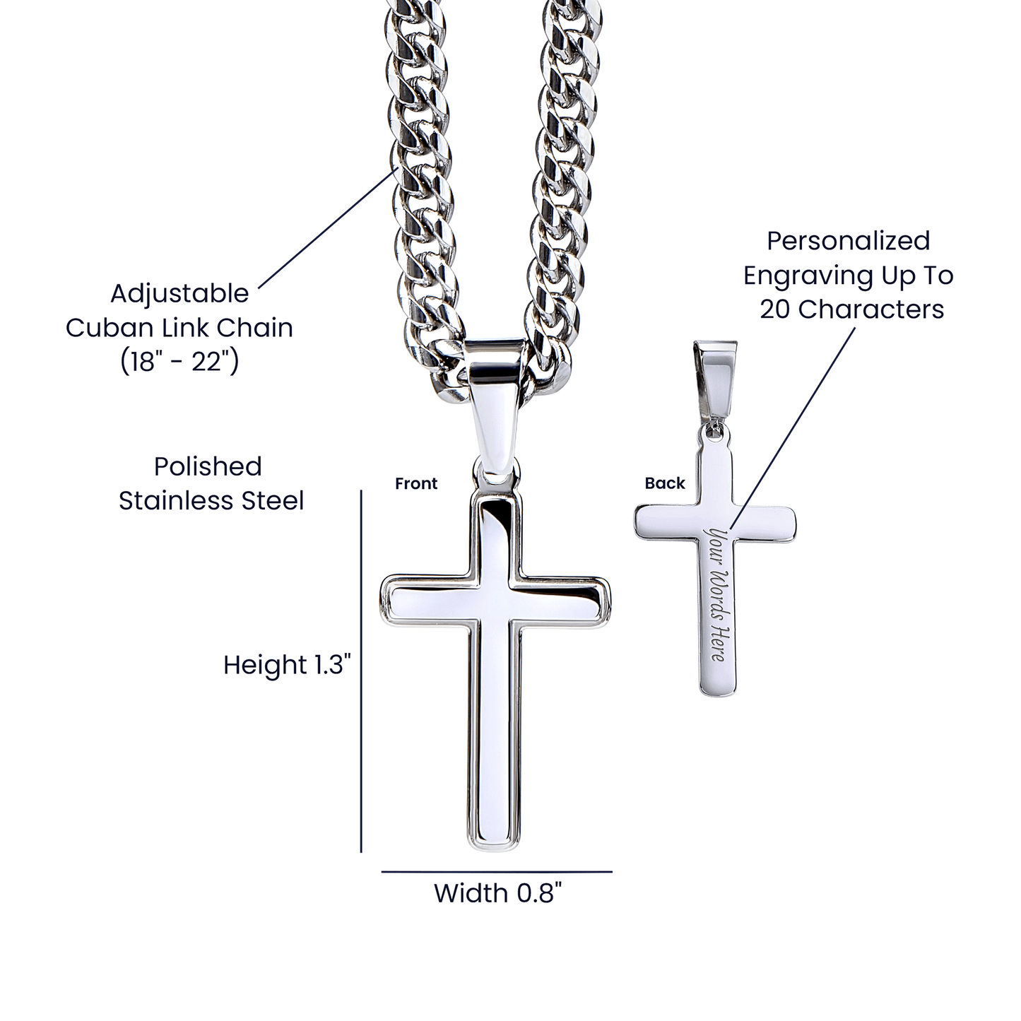 Man of Faith" Men's Stainless Steel Cross Necklace – Cuban Link Chain