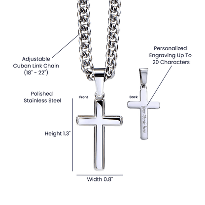 Man of Faith" Men's Stainless Steel Cross Necklace – Cuban Link Chain