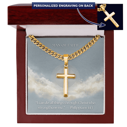 Man of Faith" Men's Stainless Steel Cross Necklace – Cuban Link Chain