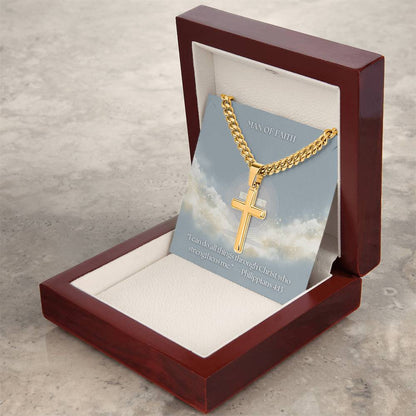 Man of Faith" Men's Stainless Steel Cross Necklace – Cuban Link Chain