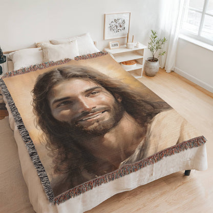 Christ's Loving Smile | Christian Woven Throw Blanket - ChristVisions