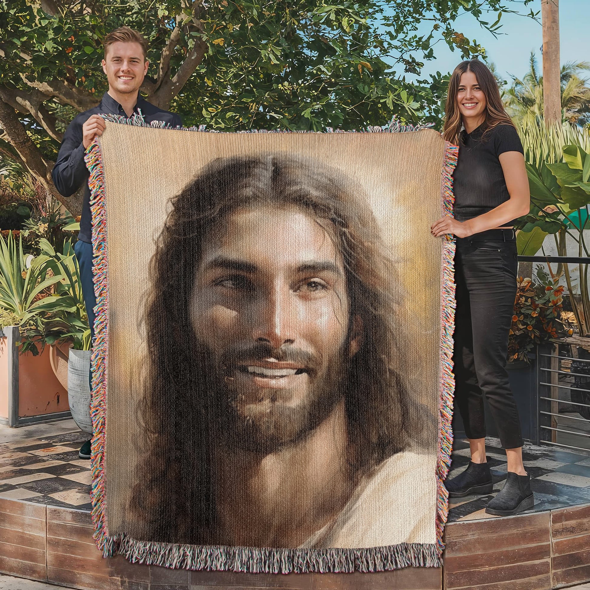 Christ's Loving Smile | Christian Woven Throw Blanket - ChristVisions