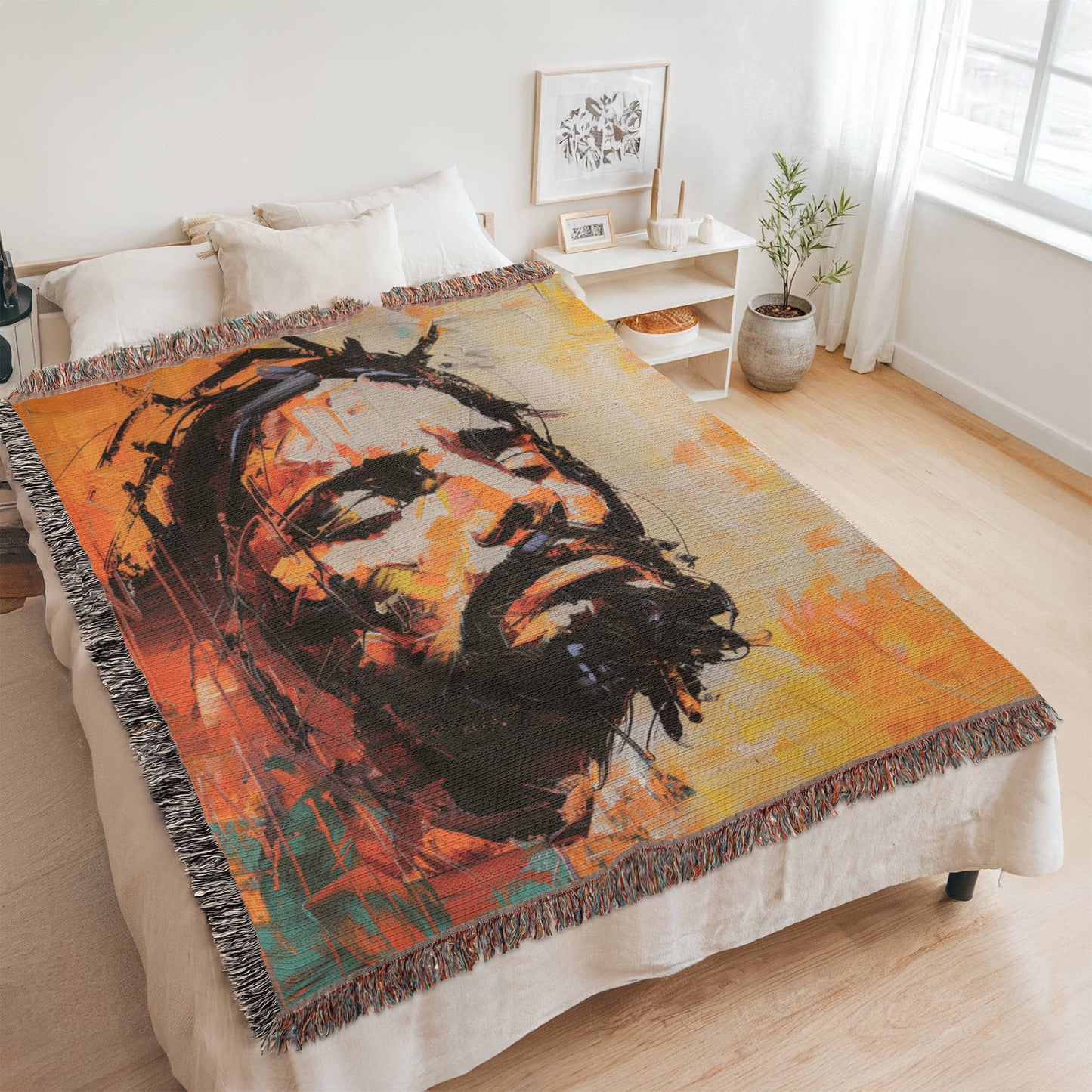 Christ's Passion In Orange | Woven Christian Throw Blanket
