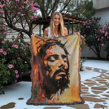 Christ's Passion In Orange | Woven Christian Throw Blanket