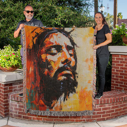 Christ's Passion In Orange | Woven Christian Throw Blanket