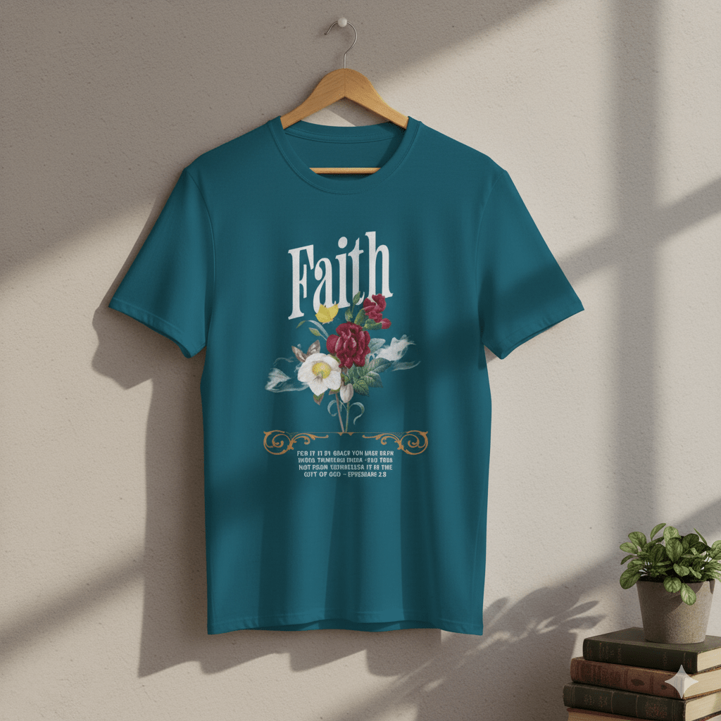 Ephesians 2:8 Bible Quote Floral Design T-Shirt - ChristVisions