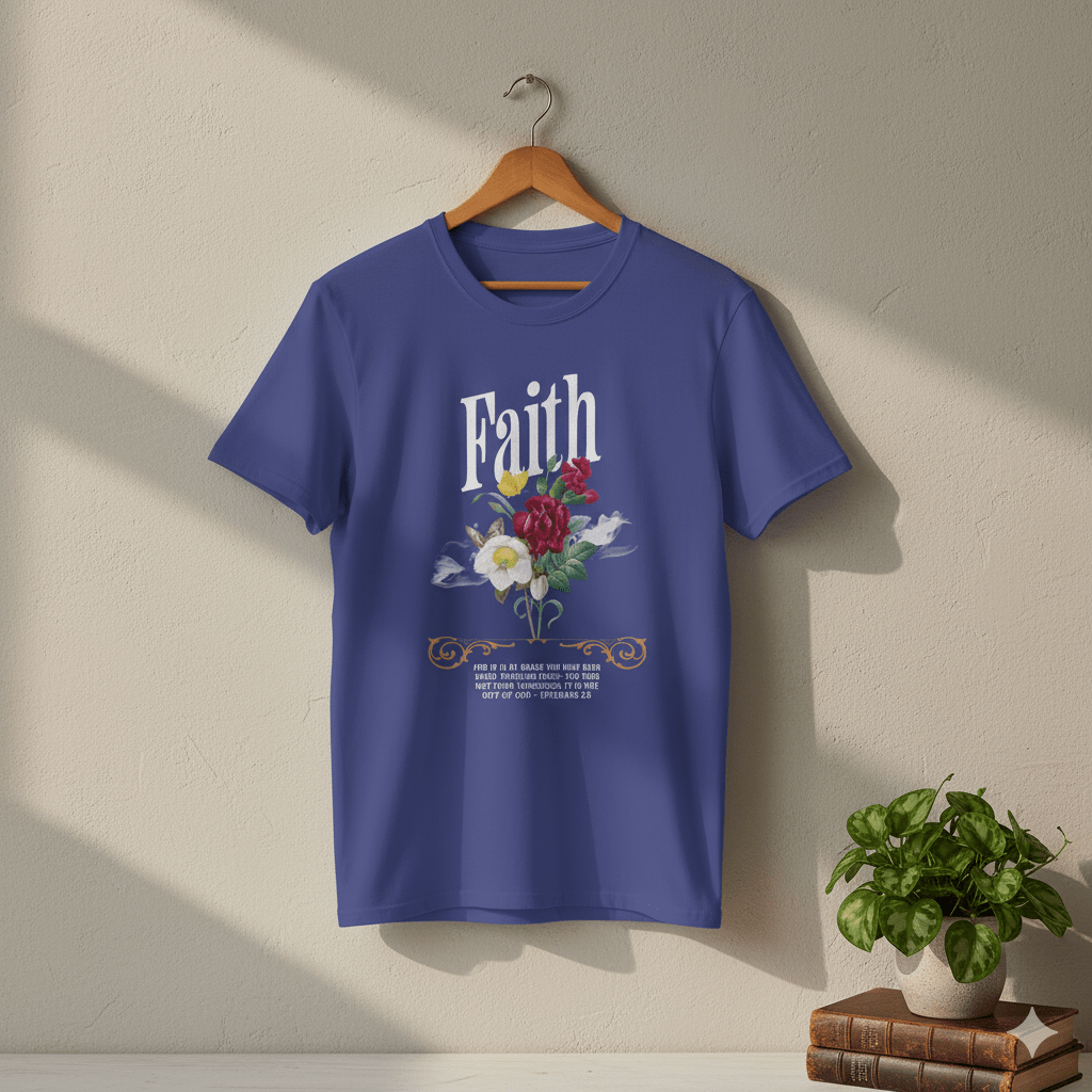Ephesians 2:8 Bible Quote Floral Design T-Shirt - ChristVisions