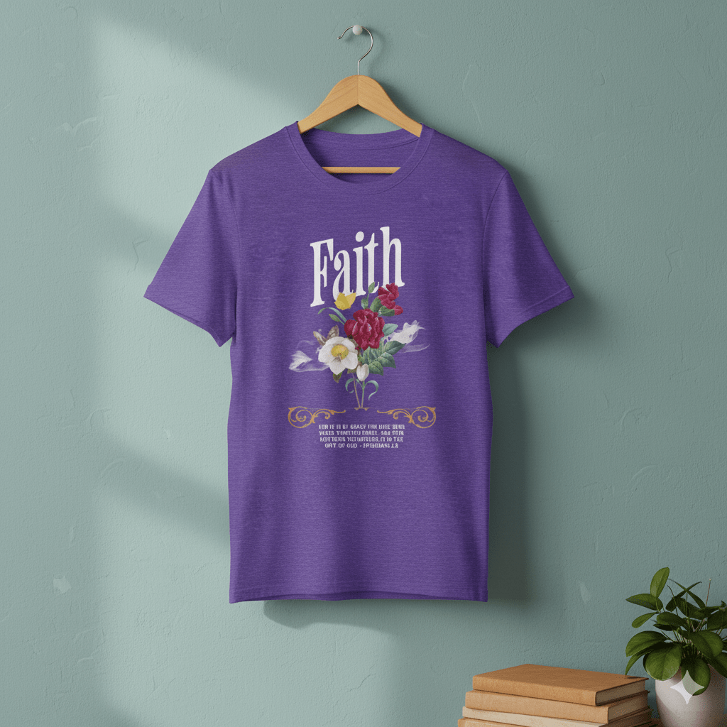 Ephesians 2:8 Bible Quote Floral Design T-Shirt - ChristVisions
