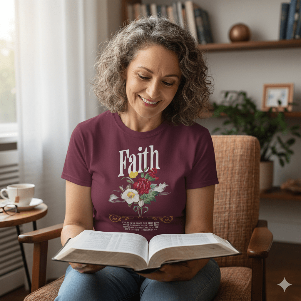 Ephesians 2:8 Bible Quote Floral Design T-Shirt - ChristVisions