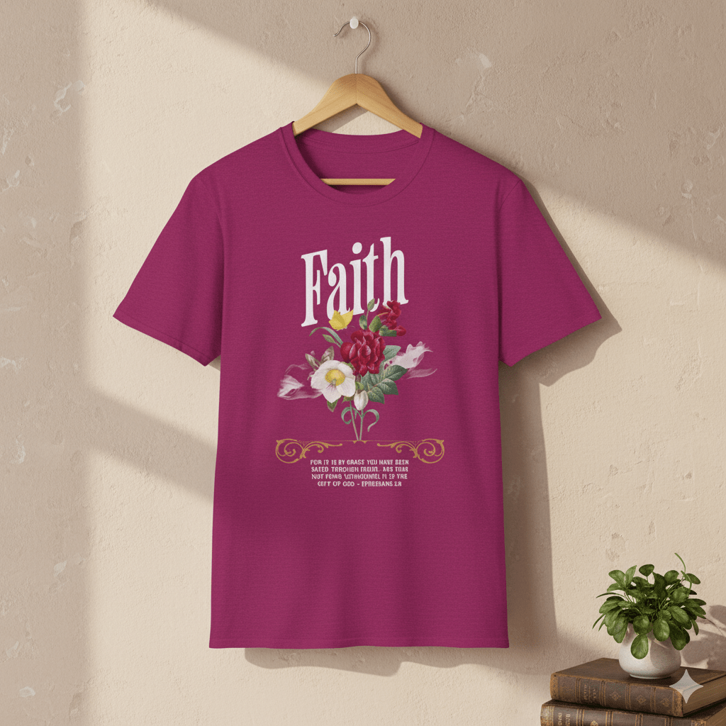 Ephesians 2:8 Bible Quote Floral Design T-Shirt - ChristVisions