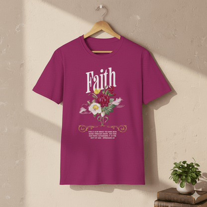 Ephesians 2:8 Bible Quote Floral Design T-Shirt - ChristVisions