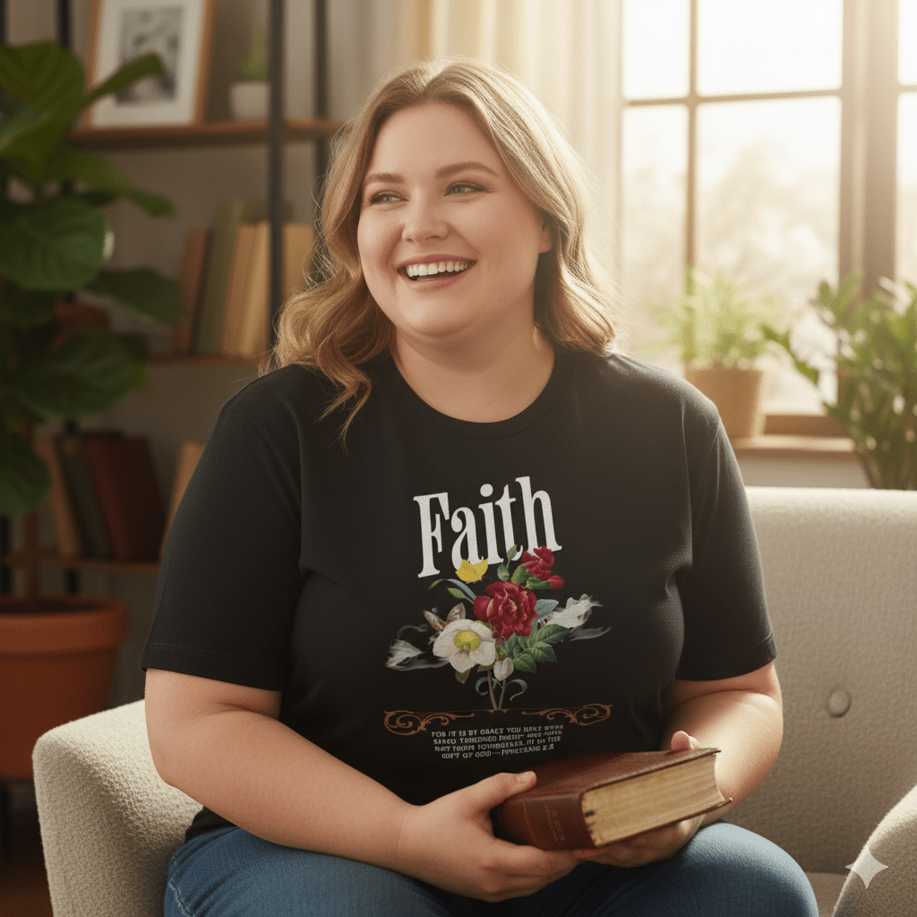 Ephesians 2:8 Bible Quote Floral Design T-Shirt - ChristVisions