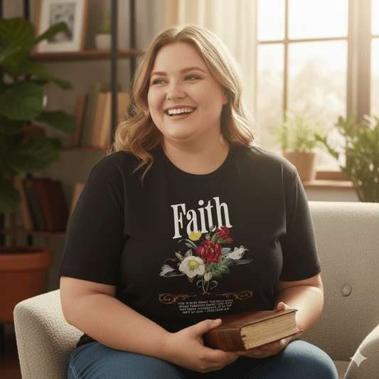 Ephesians 2:8 Bible Quote Floral Design T-Shirt - ChristVisions