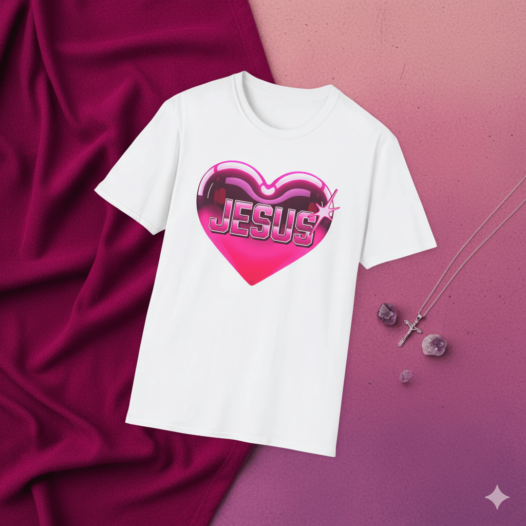 I Love Jesus Shiny Pink Heart T-Shirt - ChristVisions