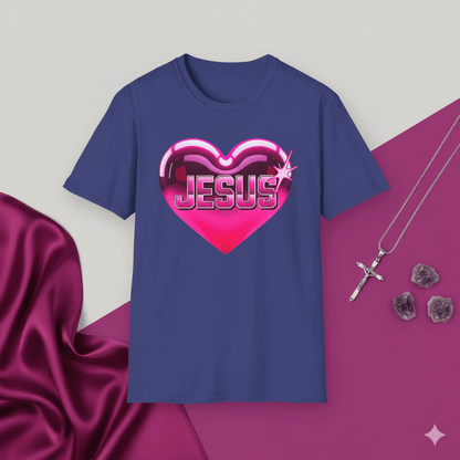 I Love Jesus Shiny Pink Heart T-Shirt - ChristVisions